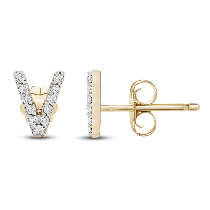 Main Image 3 of Diamond Letter V Earrings 1/10 ct tw Round 14K Yellow Gold