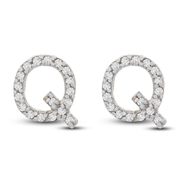 Diamond Letter Q Earrings 1/10 ct tw Round 14K Yellow Gold