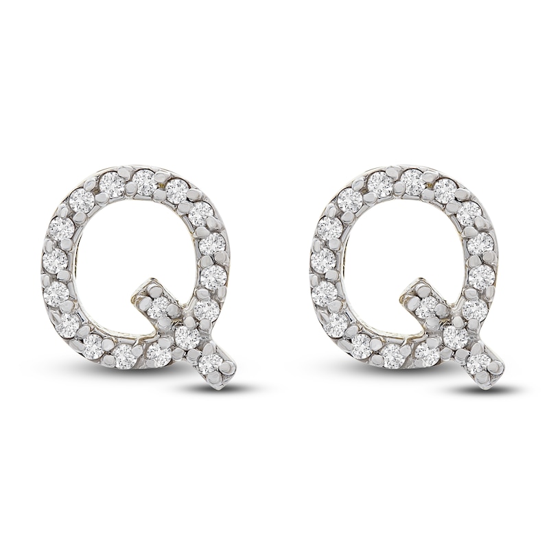 Main Image 1 of Diamond Letter Q Earrings 1/10 ct tw Round 14K Yellow Gold
