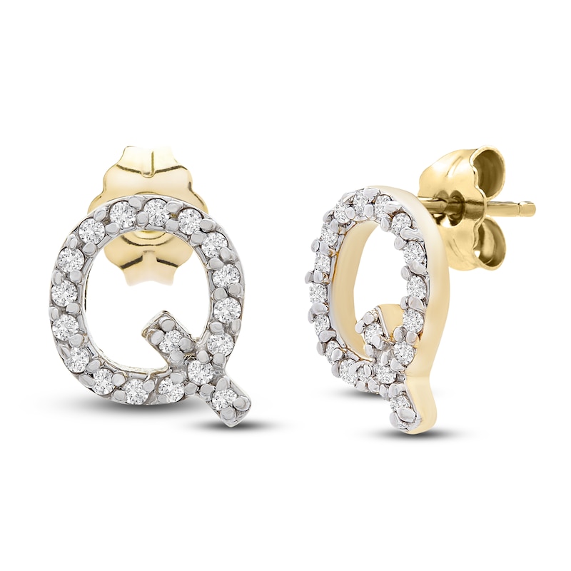 Main Image 2 of Diamond Letter Q Earrings 1/10 ct tw Round 14K Yellow Gold
