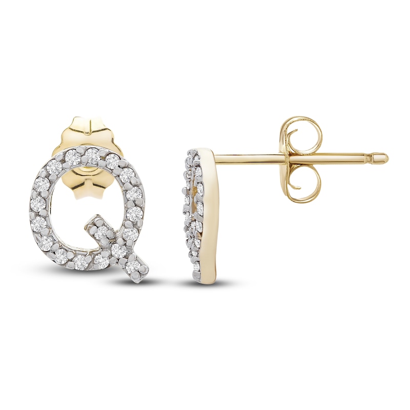 Main Image 3 of Diamond Letter Q Earrings 1/10 ct tw Round 14K Yellow Gold
