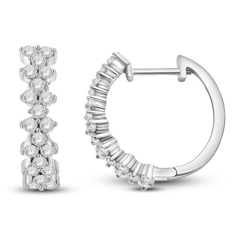 Main Image 1 of Brilliant Moments Diamond Hoop Earrings 1 ct tw Round 14K White Gold