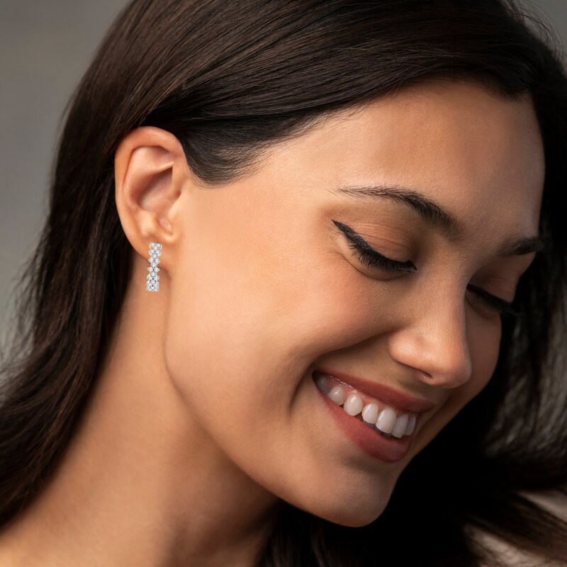 Main Image 4 of Brilliant Moments Diamond Hoop Earrings 1 ct tw Round 14K White Gold