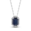 Thumbnail Image 1 of Natural Blue Sapphire Pendant Necklace 1/10 ct tw Diamonds 14K White Gold 18"
