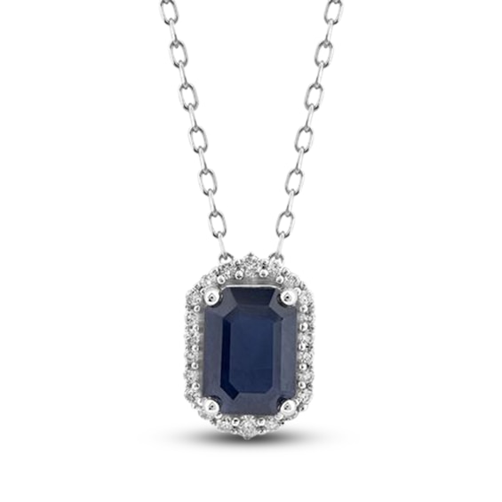 Regal Blue Sapphire and Diamond Necklace, 14K White Gold