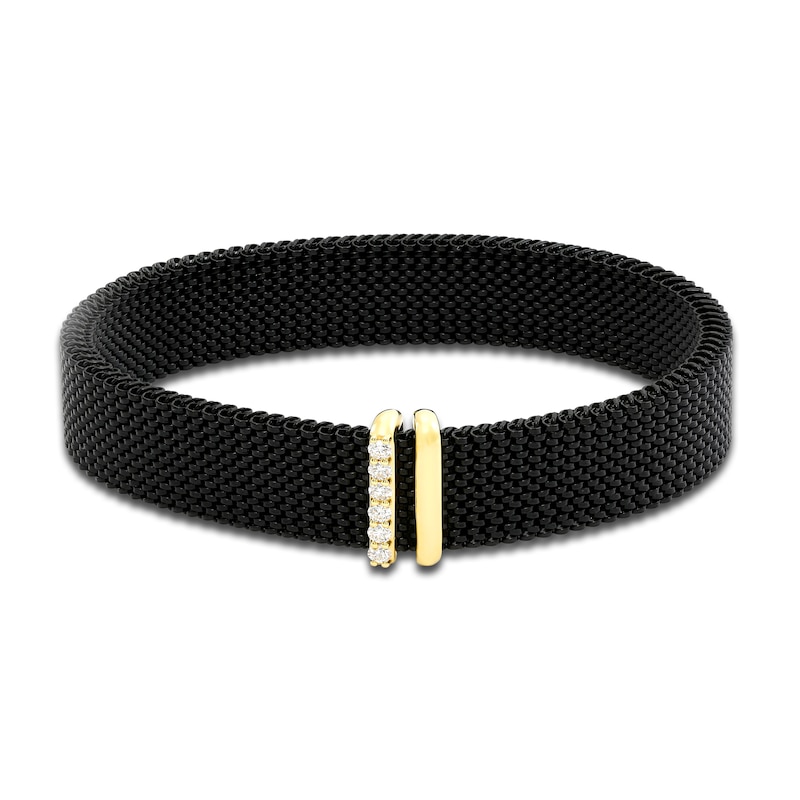 ZYDO Diamond Mesh Black Stretch Bracelet 1/4 ct tw Round 18K Yellow Gold/Black Stainless Steel 6.5"