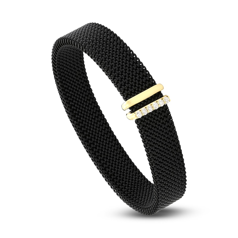 ZYDO Diamond Mesh Black Stretch Bracelet 1/4 ct tw Round 18K Yellow Gold/Black Stainless Steel 6.5"