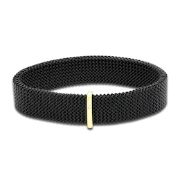 ZYDO Black Stretch Bracelet 18K Yellow Gold/Stainless Steel 6.5&quot;