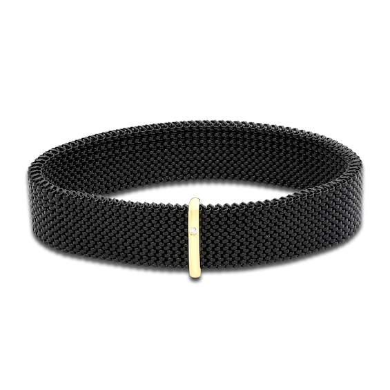 ZYDO Black Stretch Bracelet 18K Yellow Gold/Stainless Steel 6.5"