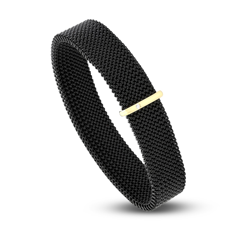 ZYDO Black Stretch Bracelet 18K Yellow Gold/Stainless Steel 6.5"