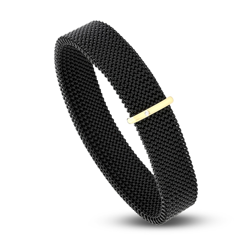 Main Image 2 of ZYDO Black Stretch Bracelet 18K Yellow Gold/Stainless Steel 6.5"