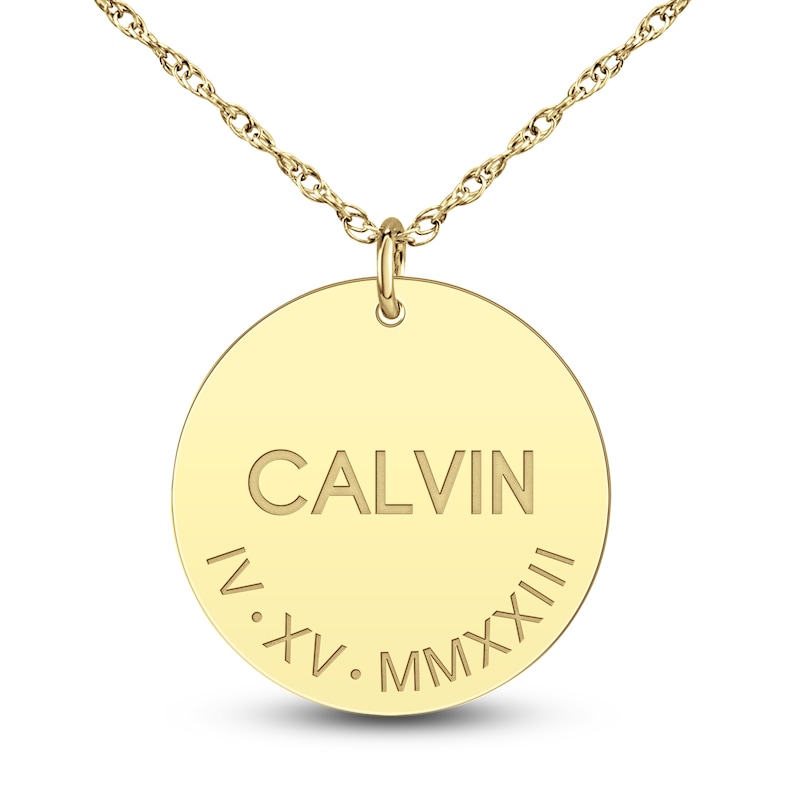 Main Image 1 of Men's High-Polish Personalized Name & Number Pendant Necklace 14K Yellow Gold 22"