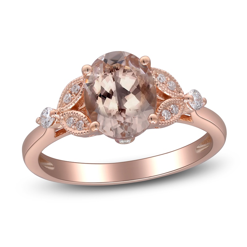Oval-Cut Natural Morganite & Diamond Milgrain Engagement Ring 1/4 ct tw 14K Rose Gold