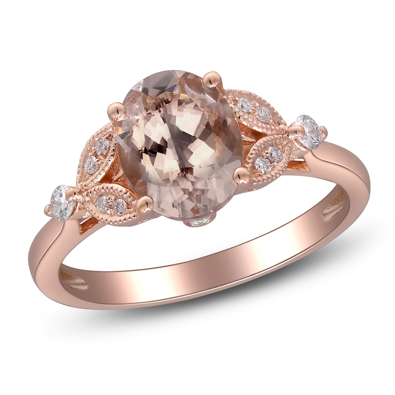 Oval-Cut Natural Morganite & Diamond Milgrain Engagement Ring 1/4 ct tw 14K Rose Gold