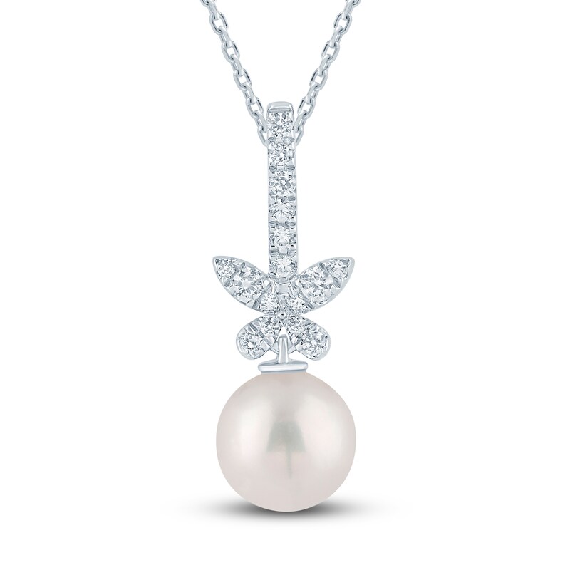 Main Image 1 of Pnina Tornai Diamond & Freshwater Cultured Pearl Butterfly Pendant Necklace 1/6 ct tw 14K White Gold