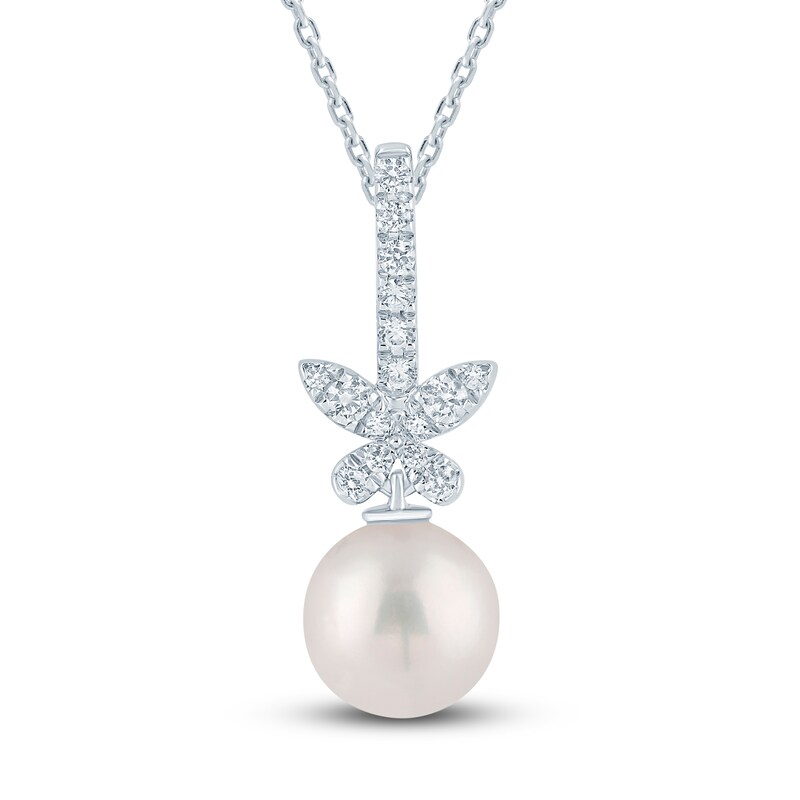 Pnina Tornai Diamond & Freshwater Cultured Pearl Butterfly Pendant Necklace 1/6 ct tw 14K White Gold