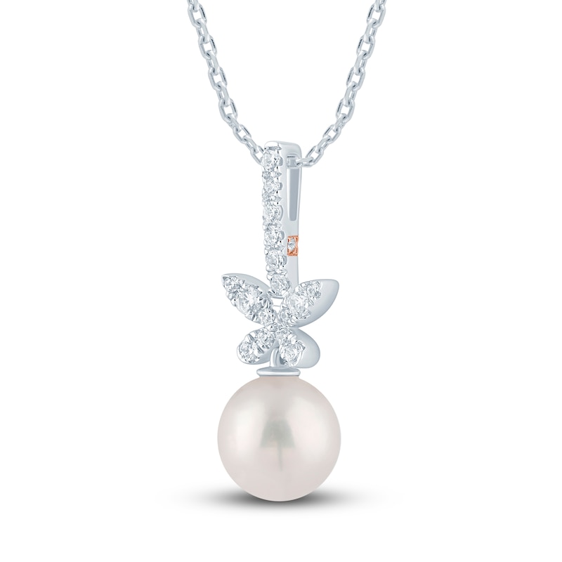 Main Image 2 of Pnina Tornai Diamond & Freshwater Cultured Pearl Butterfly Pendant Necklace 1/6 ct tw 14K White Gold