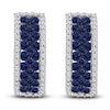 Thumbnail Image 1 of Kallati Round-Cut Natural Blue Sapphire & Diamond Hoop Earrings 1/2 ct tw 14K White Gold