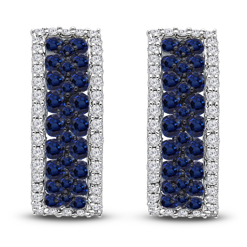 Main Image 1 of Kallati Round-Cut Natural Blue Sapphire & Diamond Hoop Earrings 1/2 ct tw 14K White Gold