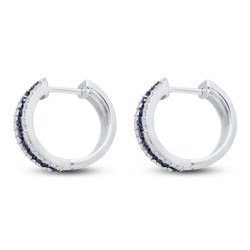 Main Image 3 of Kallati Round-Cut Natural Blue Sapphire & Diamond Hoop Earrings 1/2 ct tw 14K White Gold