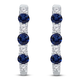 Kallati Round-Cut Natural Blue Sapphire & Diamond Hoop Earrings 1/6 ct tw 14K White Gold