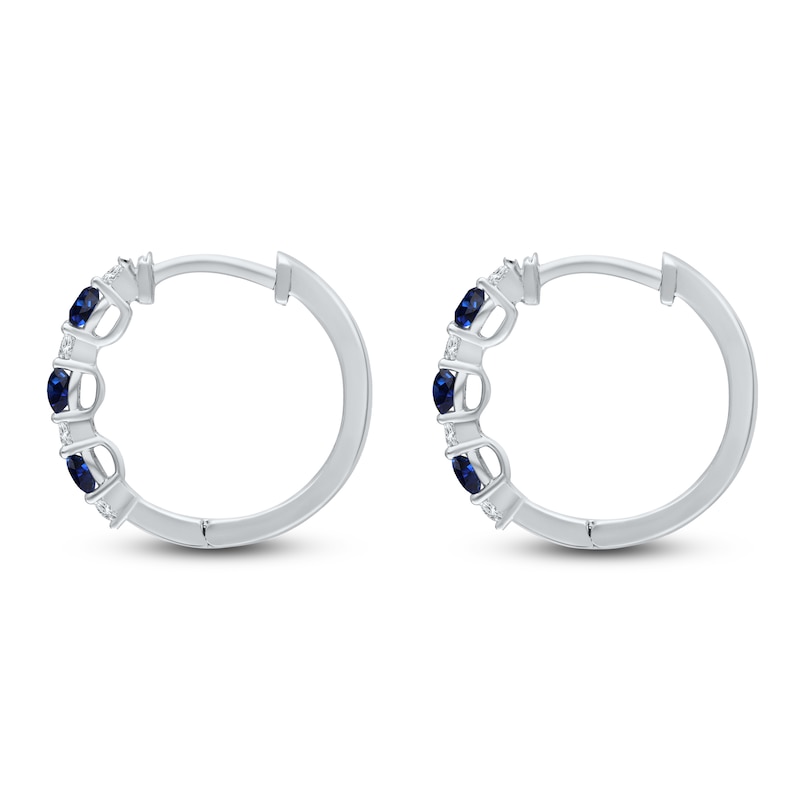 Main Image 3 of Kallati Round-Cut Natural Blue Sapphire & Diamond Hoop Earrings 1/6 ct tw 14K White Gold