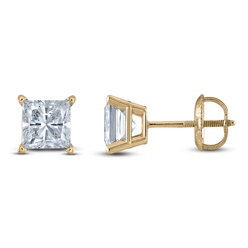 Main Image 1 of Princess-Cut Lab-Grown Diamond Solitaire Stud Earrings 5 ct tw 14K Yellow Gold (F/SI2)