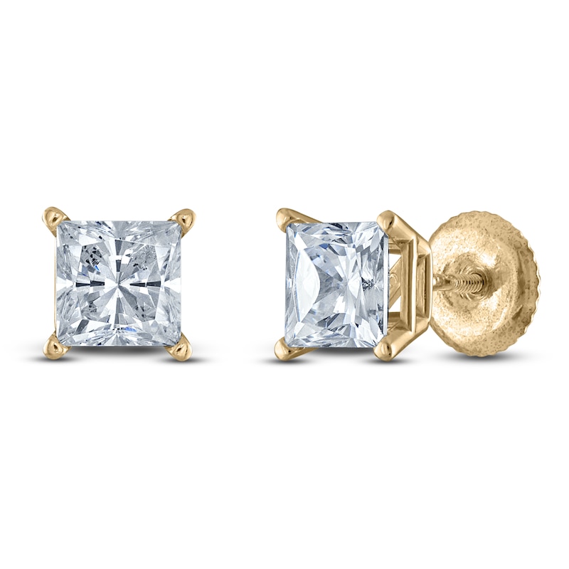 Main Image 2 of Princess-Cut Lab-Grown Diamond Solitaire Stud Earrings 5 ct tw 14K Yellow Gold (F/SI2)