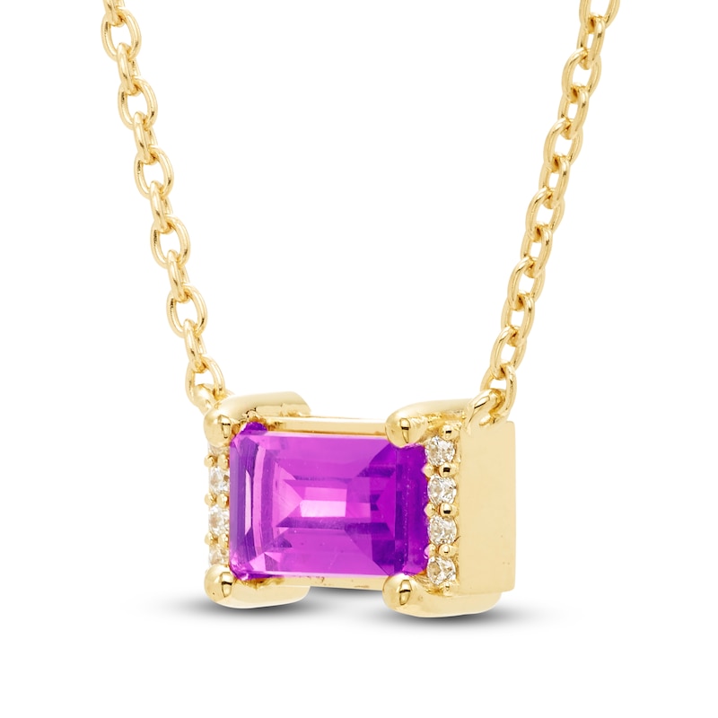 Main Image 2 of Baguette-Cut Natural Amethyst & Diamond Accent Necklace 10K Yellow Gold 18"