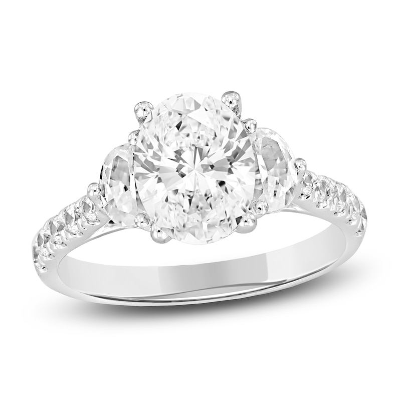 Main Image 1 of Lab-Grown Diamond Oval & Half Moon-Cut Three-Stone Engagement Ring 3 ct tw 14K White Gold
