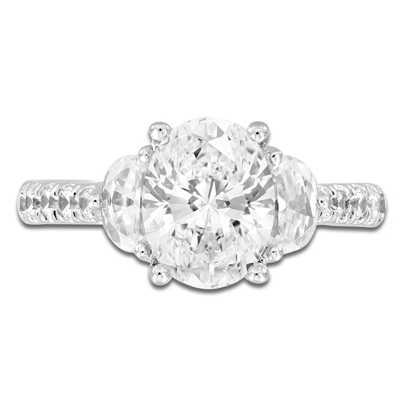 Main Image 3 of Lab-Grown Diamond Oval & Half Moon-Cut Three-Stone Engagement Ring 3 ct tw 14K White Gold