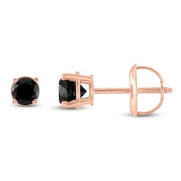 Round-Cut Black Diamond Solitaire Stud Earrings 1/4 ct tw 14K Rose Gold