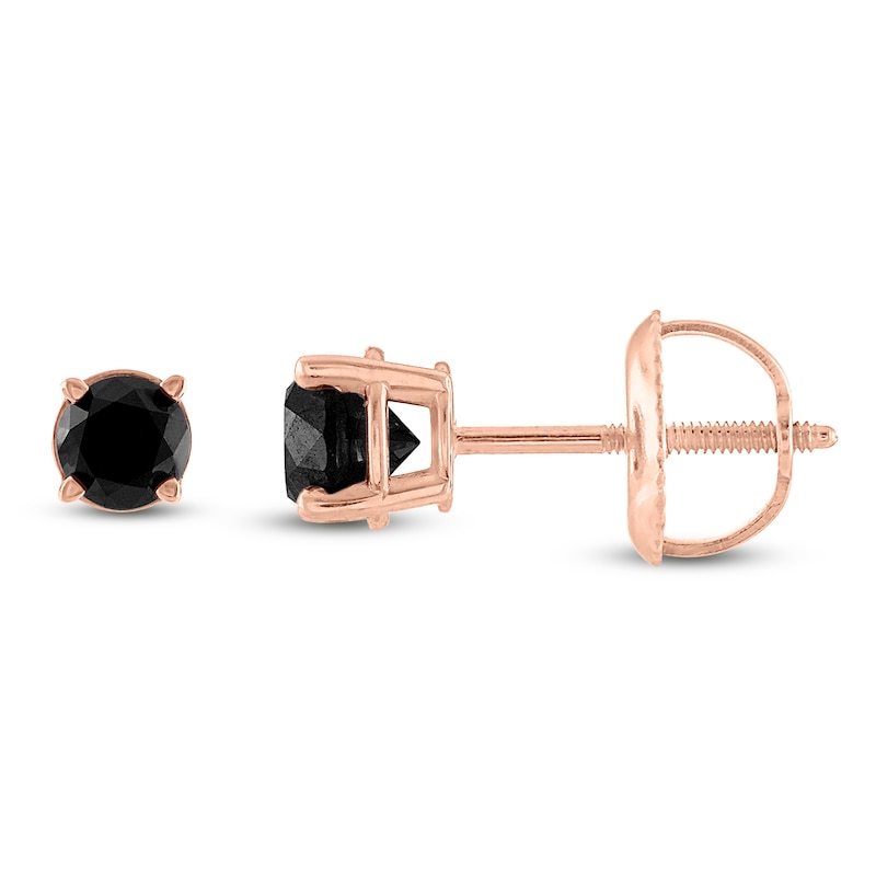 Main Image 1 of Round-Cut Black Diamond Solitaire Stud Earrings 1/4 ct tw 14K Rose Gold