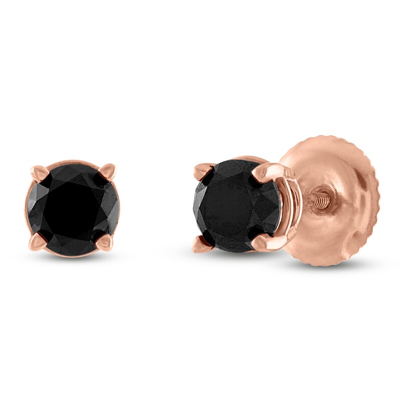 Main Image 2 of Round-Cut Black Diamond Solitaire Stud Earrings 1/4 ct tw 14K Rose Gold