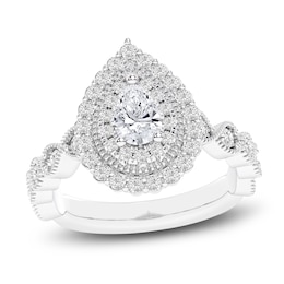 Brilliant Moments Pear-Shaped Scalloped Halo Engagement Ring 1 ct tw 14K White Gold