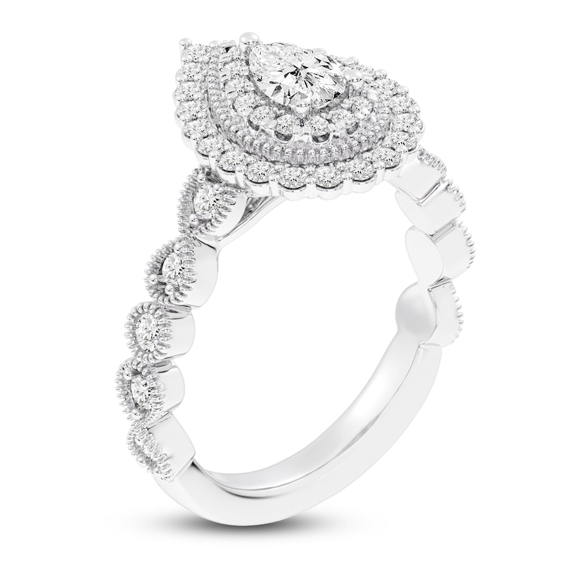 Main Image 2 of Brilliant Moments Pear-Shaped Scalloped Halo Engagement Ring 1 ct tw 14K White Gold