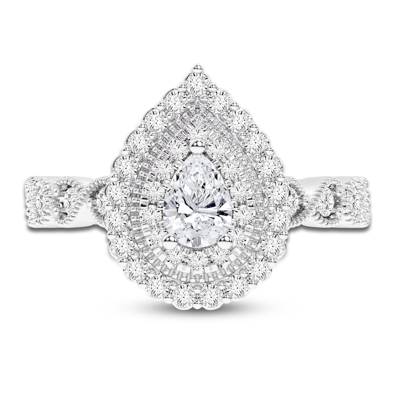 Main Image 3 of Brilliant Moments Pear-Shaped Scalloped Halo Engagement Ring 1 ct tw 14K White Gold