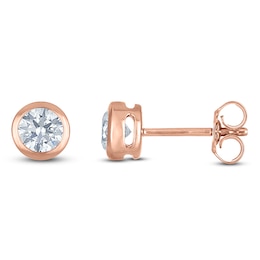 Certified Round-Cut Diamond Bezel-Set Solitaire Stud Earrings 3/4 ct tw 14K Rose Gold (I1/I)