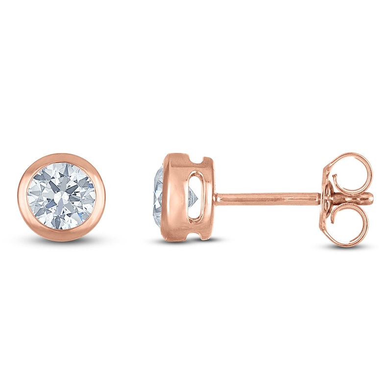 Main Image 1 of Certified Round-Cut Diamond Bezel-Set Solitaire Stud Earrings 3/4 ct tw 14K Rose Gold (I1/I)