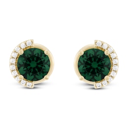 Lab-Created Emerald & Diamond Stud Earrings 1/10 ct tw 10K Yellow Gold