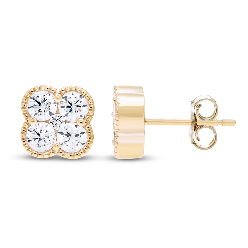 Main Image 1 of Diamond Clover Stud Earrings 1 ct tw 10K Yellow Gold
