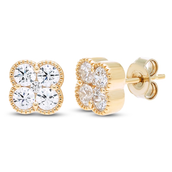 14k Solid Gold 8mm VS Diamond Clover Earrings - 50081 1.01 Carat Natural Diamond Clover Earrings G-H SI 14K Yellow Gold display picture 1