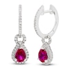 Thumbnail Image 2 of Pear-Shaped Lab-Created Ruby & White Lab-Created Sapphire Doorknocker Hoop Earrings Sterling Silver