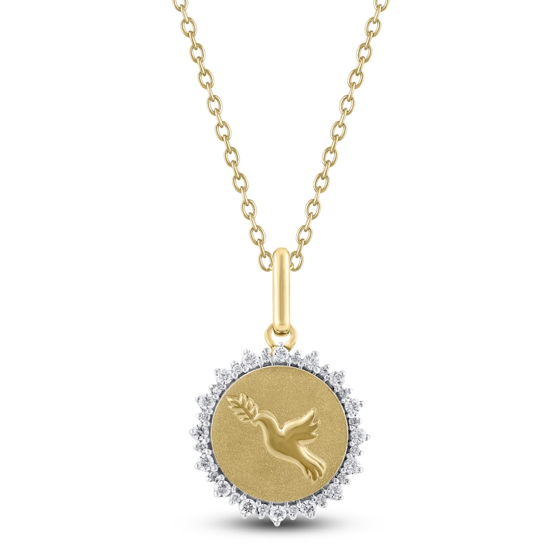 Main Image 1 of Diamond Dove Medallion Necklace 1/4 ct tw 10K Yellow Gold 18"