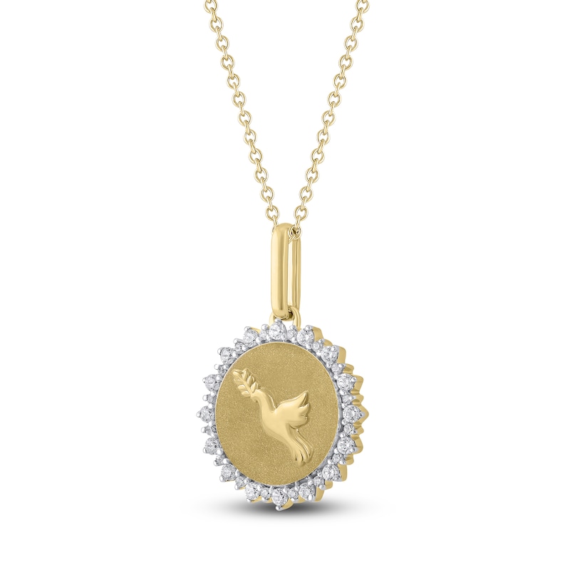 Main Image 2 of Diamond Dove Medallion Necklace 1/4 ct tw 10K Yellow Gold 18"