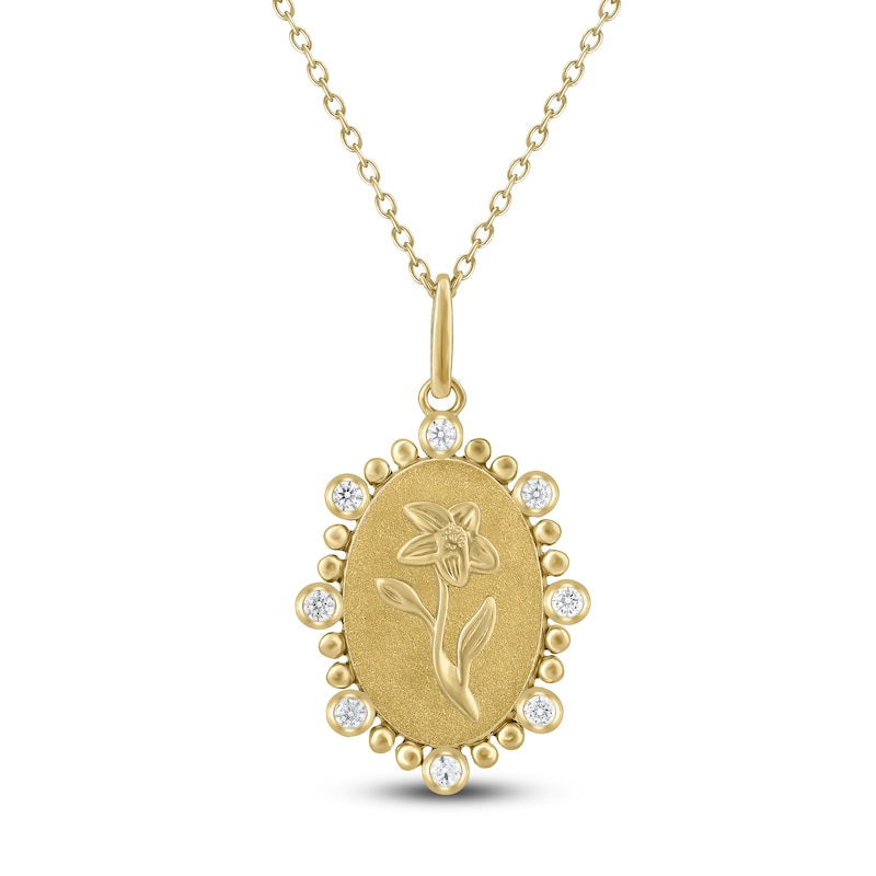 Main Image 1 of Daffodil Birth Flower Diamond Necklace 1/4 ct tw 10K Yellow Gold 18"