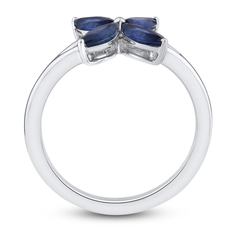 Main Image 3 of Marquise-Cut Natural Blue Sapphire Flower Ring 10K White Gold