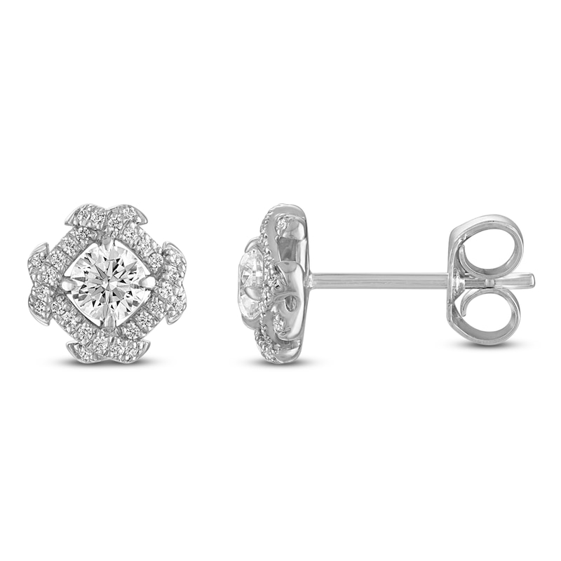 Main Image 1 of Unspoken Diamond Halo Stud Earrings 1/2 ct tw 14K White Gold