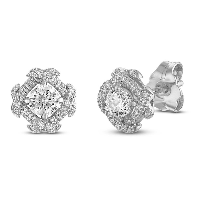 Main Image 2 of Unspoken Diamond Halo Stud Earrings 1/2 ct tw 14K White Gold