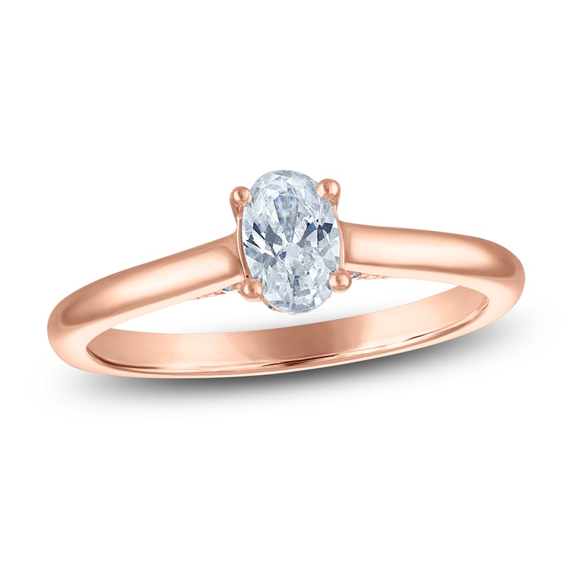 Main Image 1 of Oval-Cut Lab-Grown Diamond Solitaire Plus Engagement Ring 5/8 ct tw 18K Rose Gold (VS2/F)